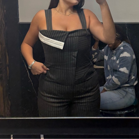 Maniere De Voir Pants - Pinstripe Jumpsuit - Grey